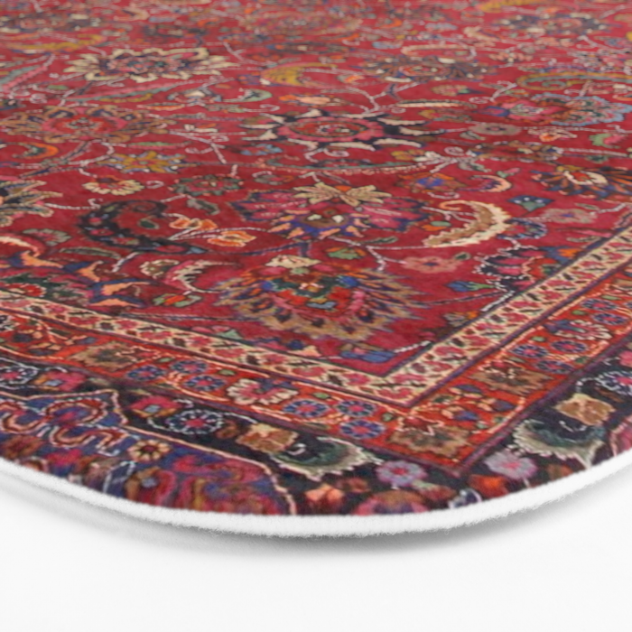 Antique Persian Rug Dark Wine Red Mashad Bath Mat Gallery Image 3