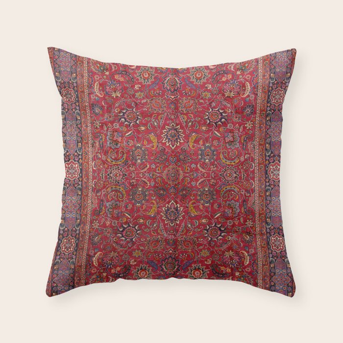 Antique Persian Rug Dark Wine Red Mashad Throw Pillow Gallery Image 6