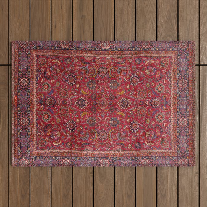 Antique Persian Rug Dark Wine Red Mashad Outdoor Rug Gallery Image 1