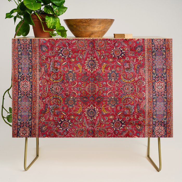 Antique Persian Rug Dark Wine Red Mashad Credenza Gallery Image 1
