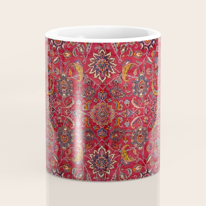 Antique Persian Rug Dark Wine Red Mashad Coffee Mug Gallery Image 4