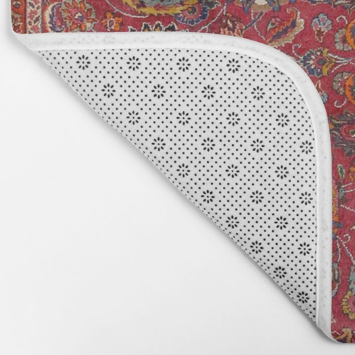Antique Persian Rug Dark Wine Red Mashad Bath Mat Gallery Image 2