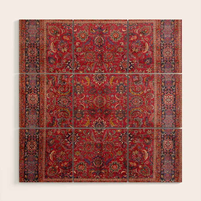 Antique Persian Rug Dark Wine Red Mashad Wood Wall Art Gallery Image 1