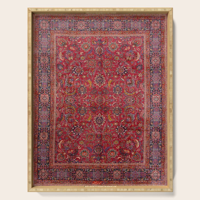 Antique Persian Rug Dark Wine Red Mashad Serving Tray Gallery Image 1