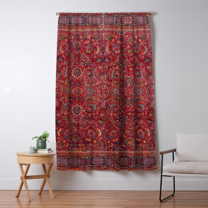 Antique Persian Rug Dark Wine Red Mashad Window Curtain Gallery Image 1