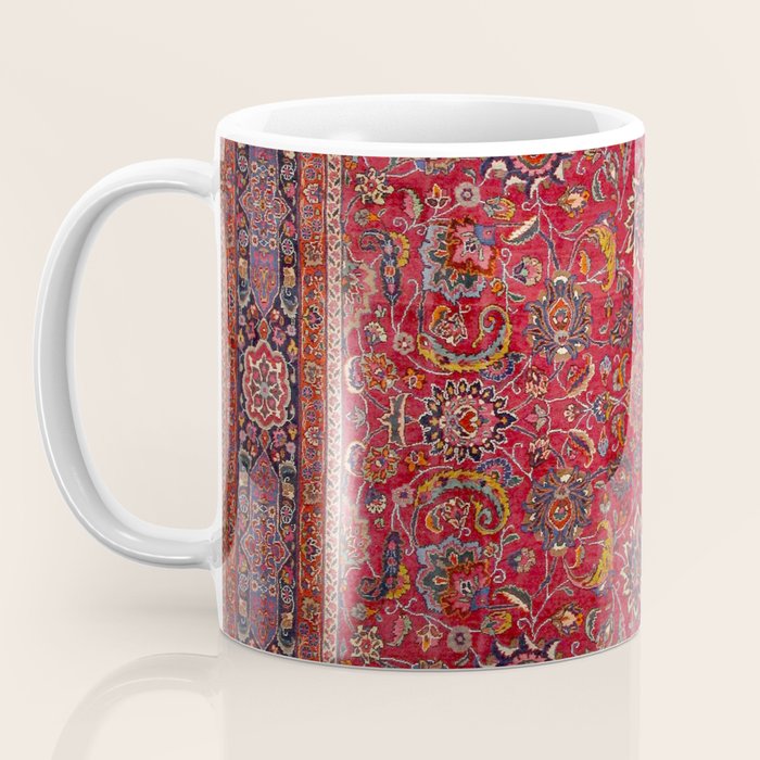 Antique Persian Rug Dark Wine Red Mashad Coffee Mug Gallery Image 3