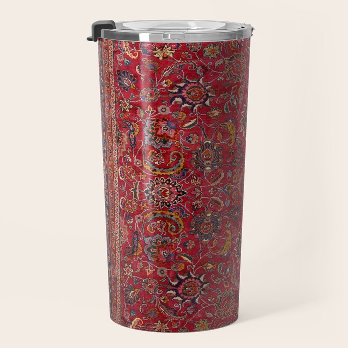 Antique Persian Rug Dark Wine Red Mashad Travel Mug Gallery Image 3