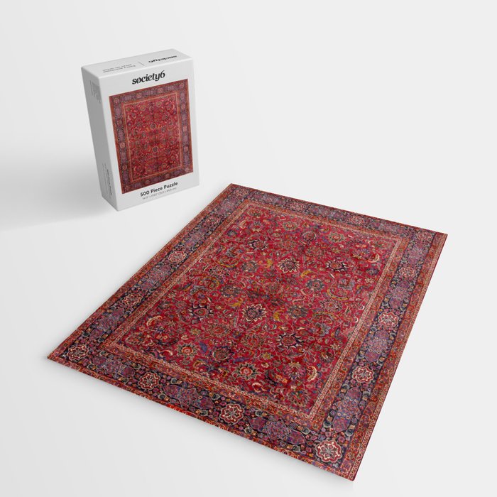 Antique Persian Rug Dark Wine Red Mashad Jigsaw Puzzle Gallery Image 2