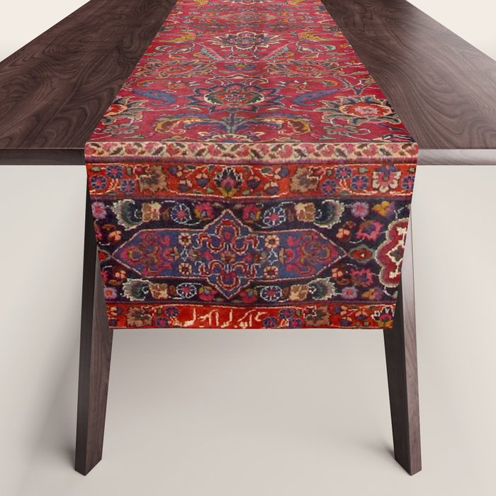 Antique Persian Rug Dark Wine Red Mashad Table Runner Gallery Image 1