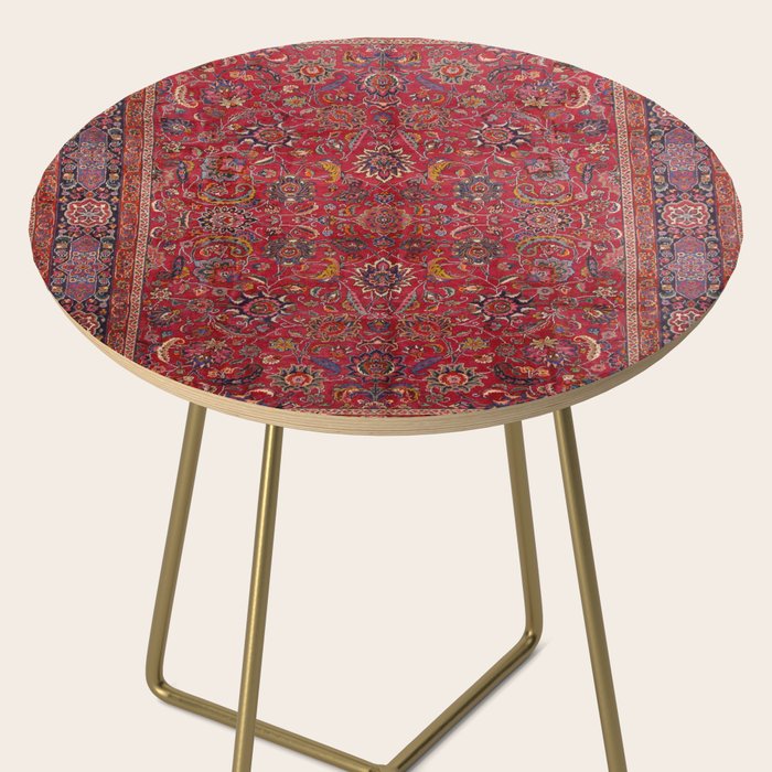 Antique Persian Rug Dark Wine Red Mashad Side Table Gallery Image 2