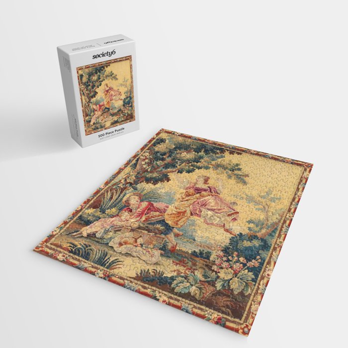 Antique 19th Century Girl On The Swing French Aubusson Tapestry Jigsaw Puzzle Gallery Image 2