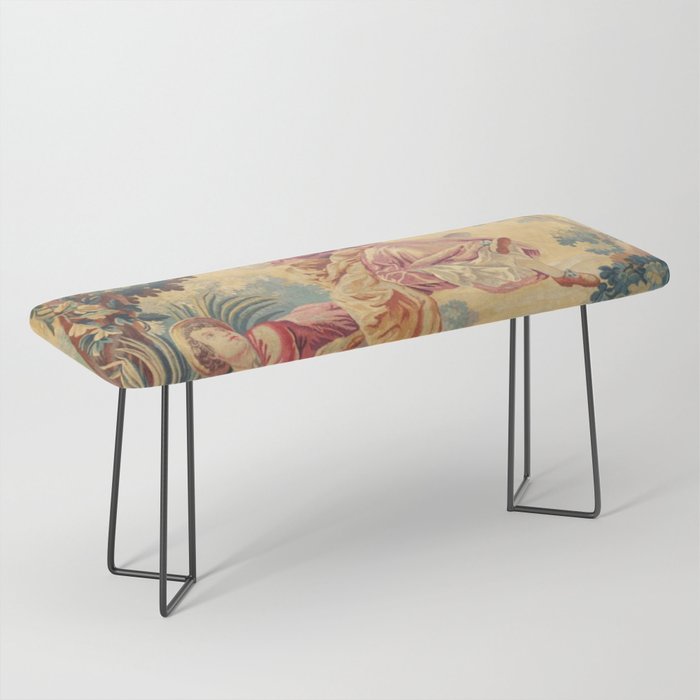 Antique 19th Century Girl On The Swing French Aubusson Tapestry Bench Gallery Image 1