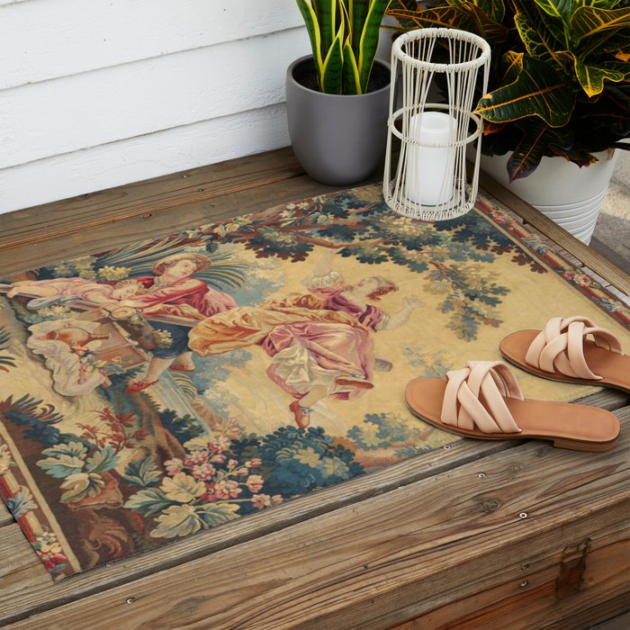 Antique 19th Century Girl On The Swing French Aubusson Tapestry Outdoor Rug Gallery Image 2