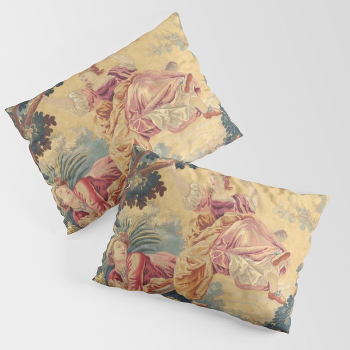 Antique 19th Century Girl On The Swing French Aubusson Tapestry Pillow Sham Gallery Image 3