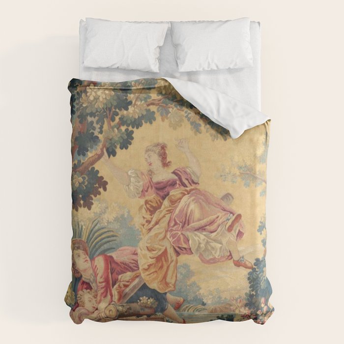 Antique 19th Century Girl On The Swing French Aubusson Tapestry Duvet Cover Gallery Image 6