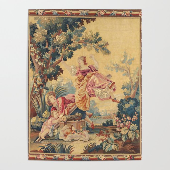 Antique 19th Century Girl On The Swing French Aubusson Tapestry Poster Gallery Image 4