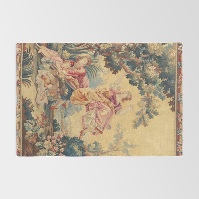 Antique 19th Century Girl On The Swing French Aubusson Tapestry Rug Gallery Image 2