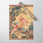 Antique 19th Century Girl On The Swing French Aubusson Tapestry Wrapping Paper Gallery Image 1