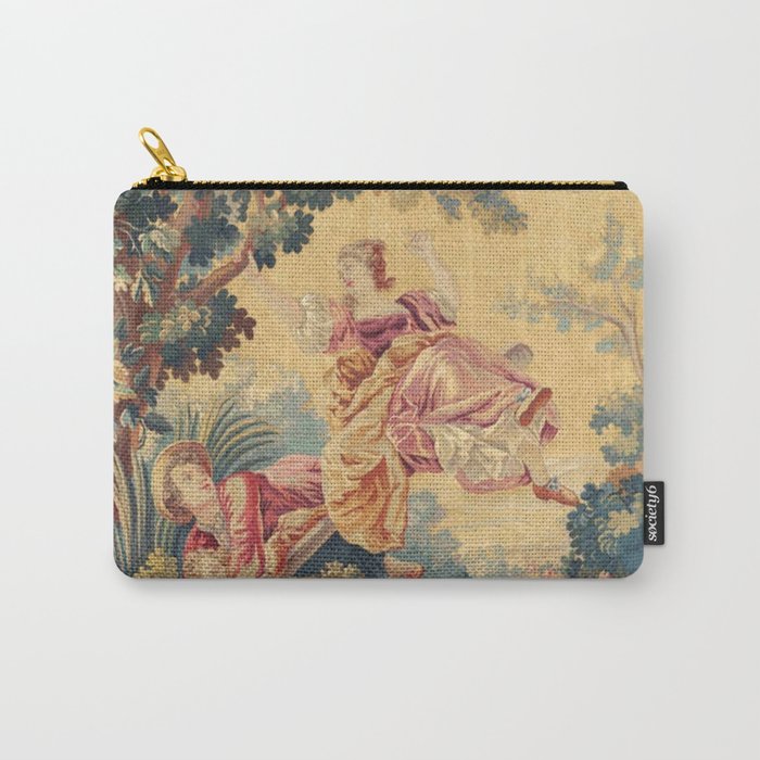 Antique 19th Century Girl On The Swing French Aubusson Tapestry Carry All Pouch Gallery Image 1