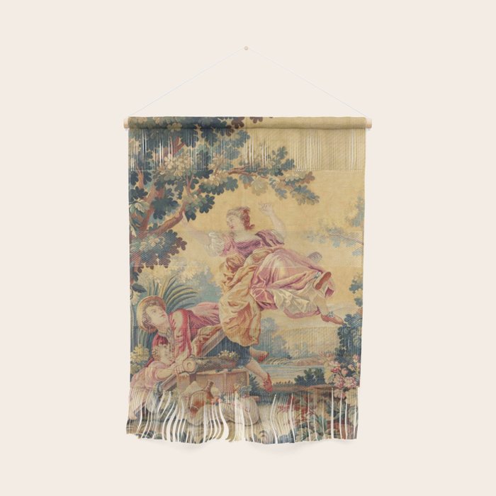 Antique 19th Century Girl On The Swing French Aubusson Tapestry Wall Hanging Gallery Image 1