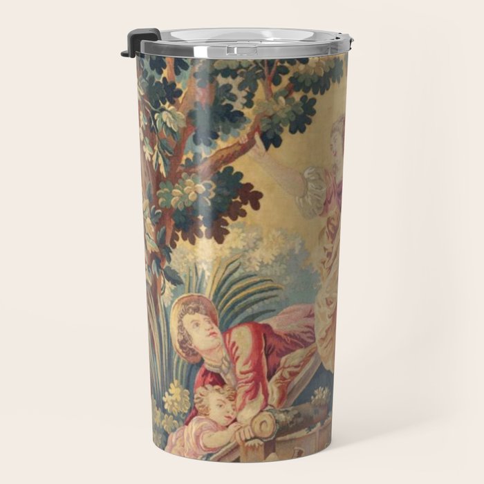 Antique 19th Century Girl On The Swing French Aubusson Tapestry Travel Mug Gallery Image 3