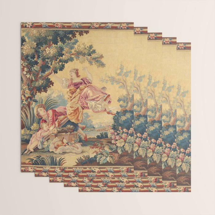 Antique 19th Century Girl On The Swing French Aubusson Tapestry Wrapping Paper Gallery Image 3