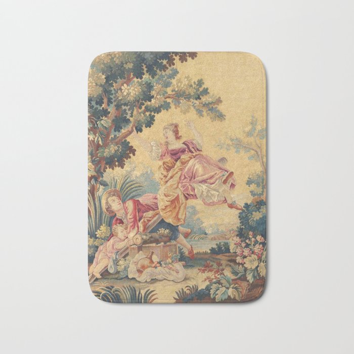 Antique 19th Century Girl On The Swing French Aubusson Tapestry Bath Mat Gallery Image 1