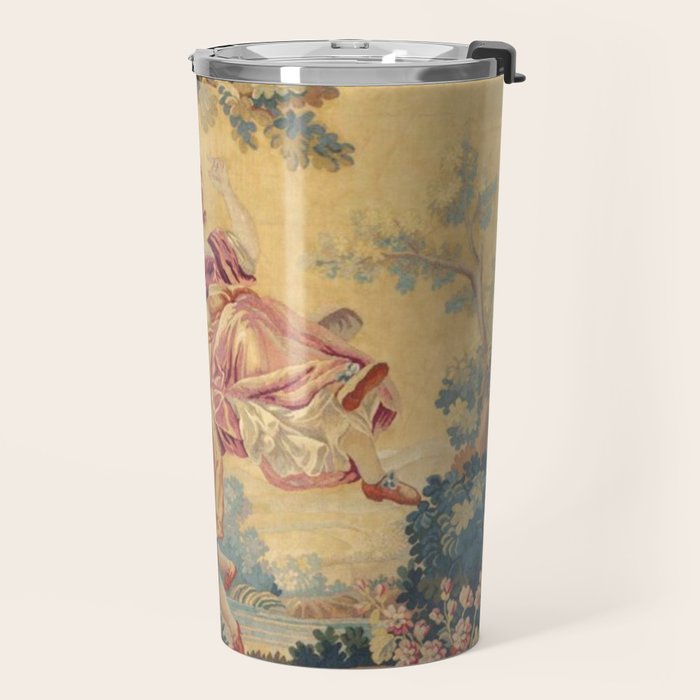 Antique 19th Century Girl On The Swing French Aubusson Tapestry Travel Mug Gallery Image 2