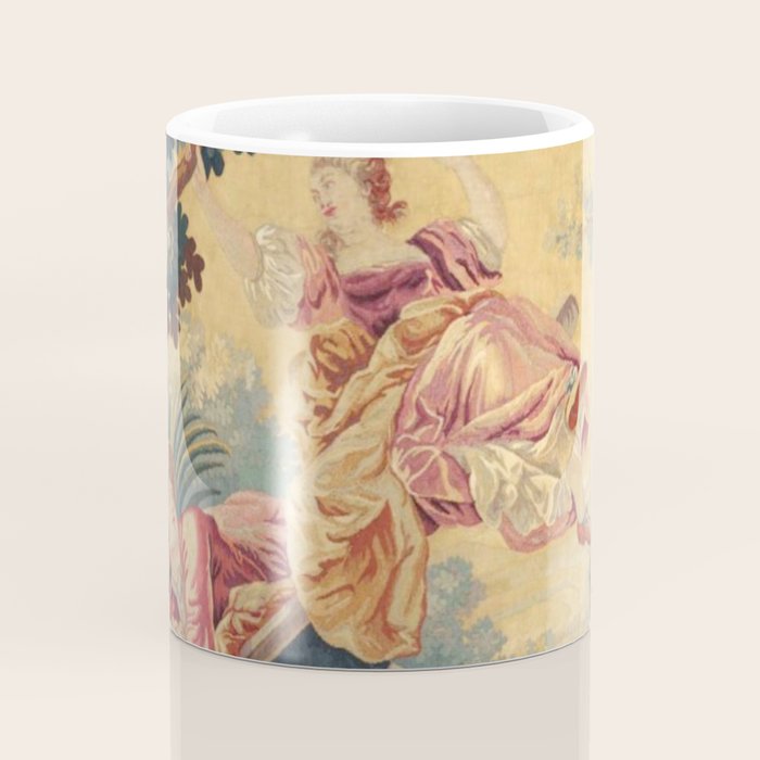 Antique 19th Century Girl On The Swing French Aubusson Tapestry Coffee Mug Gallery Image 4