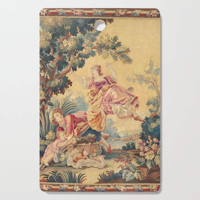 Antique 19th Century Girl On The Swing French Aubusson Tapestry Cutting Board Gallery Image 1