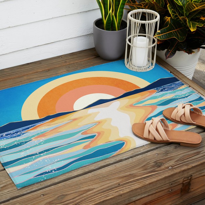 Retro Ocean Sun Outdoor Rug Gallery Image 2