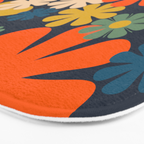 Flower Market Valencia Spain Retro Minimal Floral Blue Orange Mustard Bath Mat Gallery Image 3