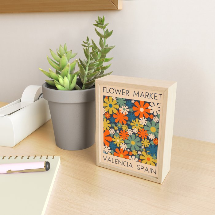 Flower Market Valencia Spain Retro Minimal Floral Blue Orange Mustard Mini Art Print Gallery Image 2