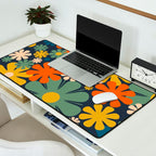 Flower Market Valencia Spain Retro Minimal Floral Blue Orange Mustard Desk Mat Gallery Image 2
