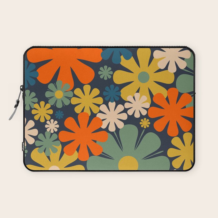 Flower Market Valencia Spain Retro Minimal Floral Blue Orange Mustard Laptop Sleeve Gallery Image 1