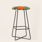 Flower Market Valencia Spain Retro Minimal Floral Blue Orange Mustard Stool Gallery Image 1