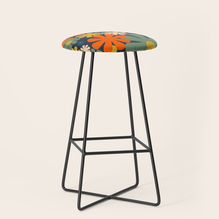 Flower Market Valencia Spain Retro Minimal Floral Blue Orange Mustard Stool Gallery Image 1