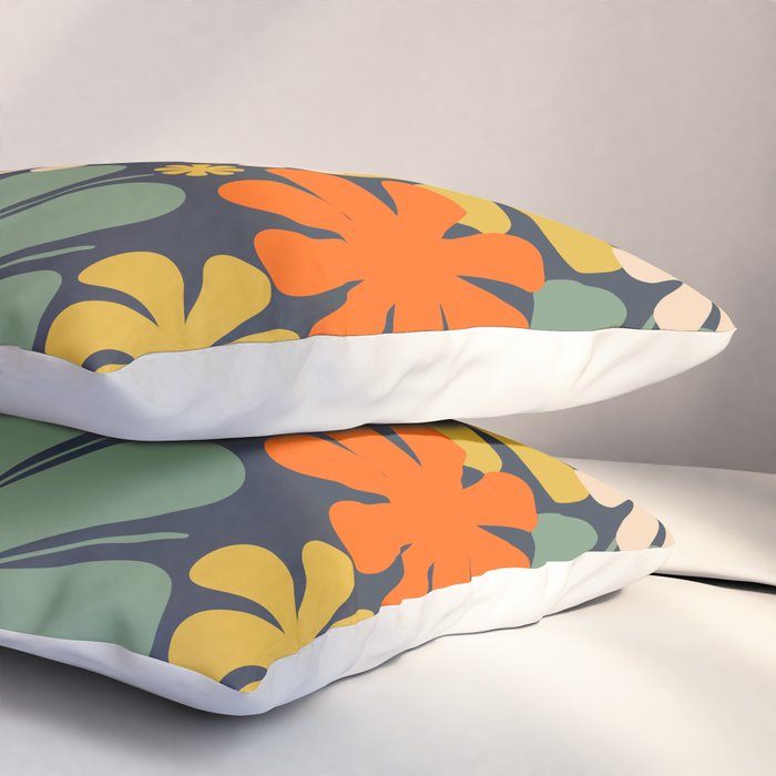 Flower Market Valencia Spain Retro Minimal Floral Blue Orange Mustard Pillow Sham Gallery Image 3