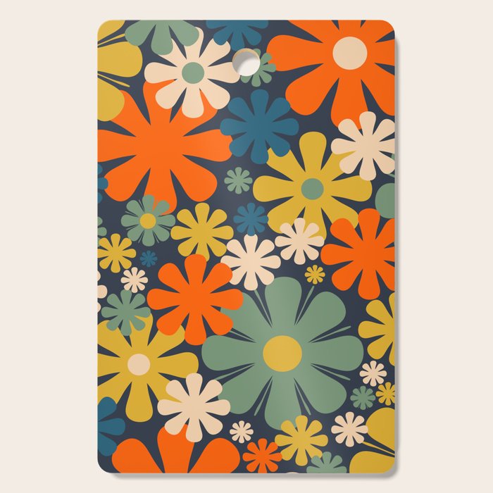 Flower Market Valencia Spain Retro Minimal Floral Blue Orange Mustard Cutting Board Gallery Image 1