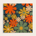 Flower Market Valencia Spain Retro Minimal Floral Blue Orange Mustard Wood Wall Art Gallery Image 1