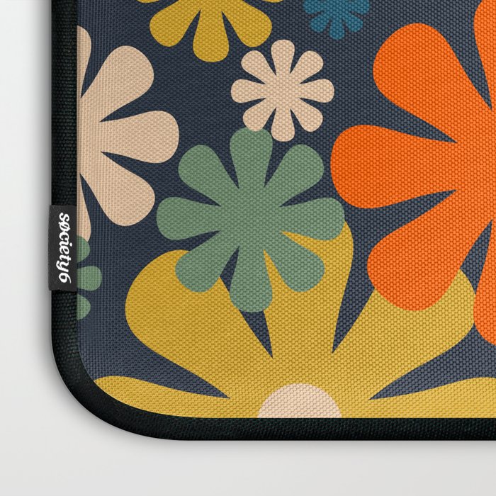 Flower Market Valencia Spain Retro Minimal Floral Blue Orange Mustard Laptop Sleeve Gallery Image 3