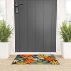Flower Market Valencia Spain Retro Minimal Floral Blue Orange Mustard Welcome Mat Gallery Image 3