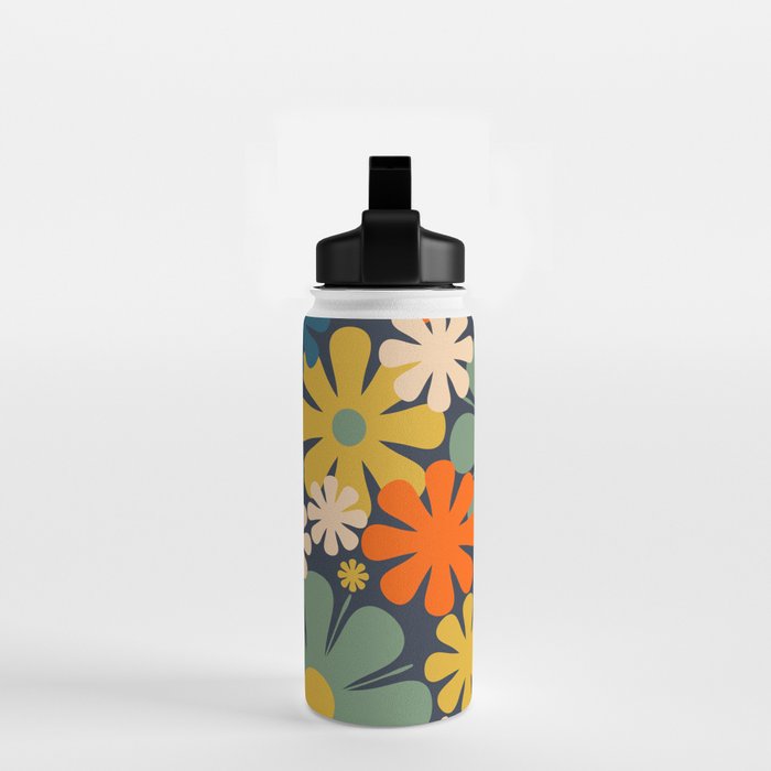 Flower Market Valencia Spain Retro Minimal Floral Blue Orange Mustard Water Bottle Gallery Image 2