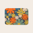 Flower Market Valencia Spain Retro Minimal Floral Blue Orange Mustard Bath Mat Gallery Image 1