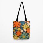 Flower Market Valencia Spain Retro Minimal Floral Blue Orange Mustard Tote Bag Gallery Image 2