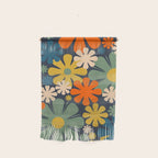 Flower Market Valencia Spain Retro Minimal Floral Blue Orange Mustard Wall Hanging Gallery Image 1