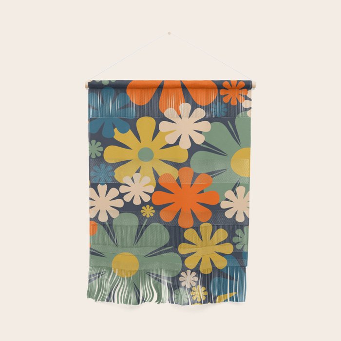 Flower Market Valencia Spain Retro Minimal Floral Blue Orange Mustard Wall Hanging Gallery Image 1