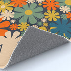 Flower Market Valencia Spain Retro Minimal Floral Blue Orange Mustard Rug Gallery Image 4