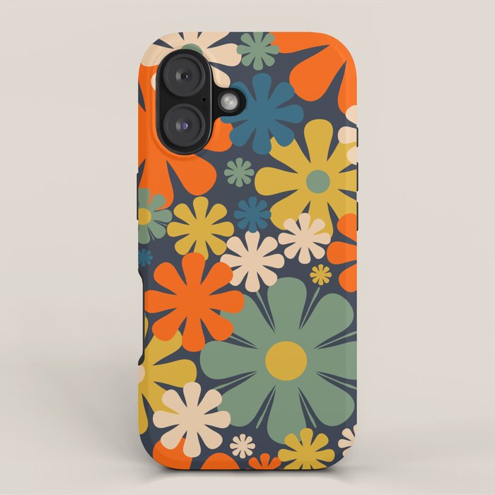 Flower Market Valencia Spain Retro Minimal Floral Blue Orange Mustard iPhone Case Gallery Image 1
