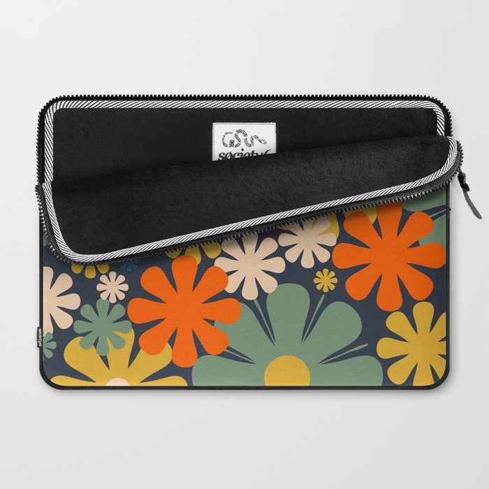 Flower Market Valencia Spain Retro Minimal Floral Blue Orange Mustard Laptop Sleeve Gallery Image 2